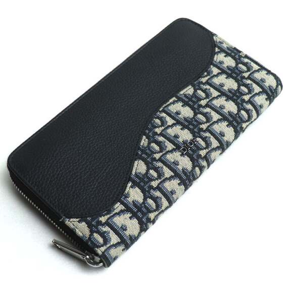 Christian Dior Pre-owned Dior Oblique Jacquard Long Zip Wallet Navy 2ADBC31...